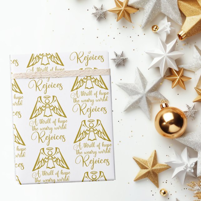 Rejoice Angel Elegant Gold Religious Christmas Wrapping Paper (Creator Uploaded)
