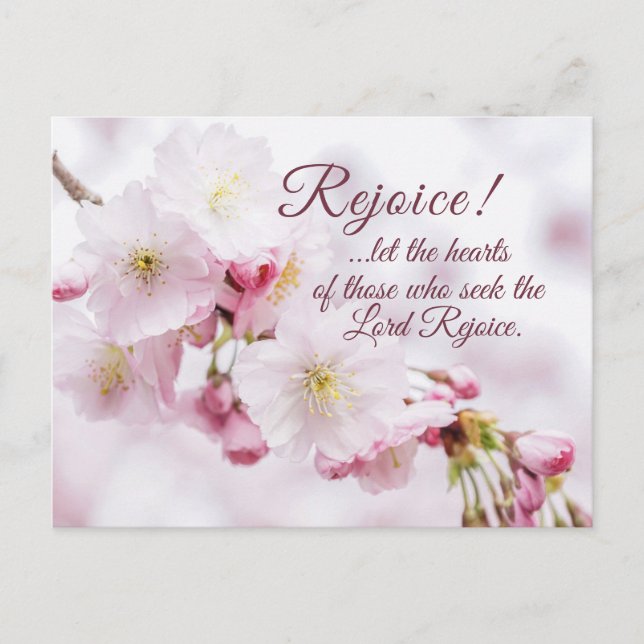 Rejoice Bible Verse Cherry Blossoms Easter Postcard (Front)