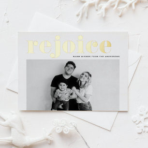 Rejoice Bold Typography Modern Photo Christmas Foil Holiday Postcard
