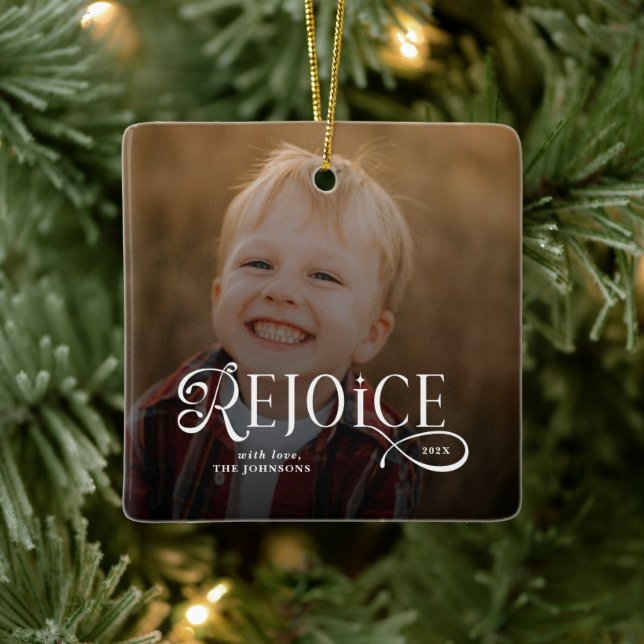 Rejoice Christian Religious Merry Christmas Photo  Ceramic Ornament (Tree)