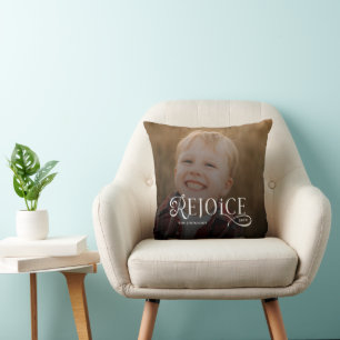 Rejoice Christian Religious Merry Christmas Photo  Cushion