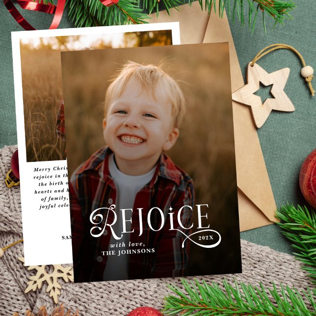 Rejoice Christian Religious Merry Christmas Photo  Holiday Card (Creator Uploaded)