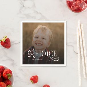 Rejoice Christian Religious Merry Christmas Photo Napkin