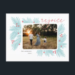 Rejoice Christmas tree branches and berries Holiday Postcard<br><div class="desc">Rejoice Christmas tree branches and berries</div>