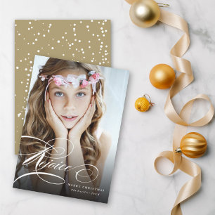 Rejoice Classic Script Religious Christmas Photo Holiday Card