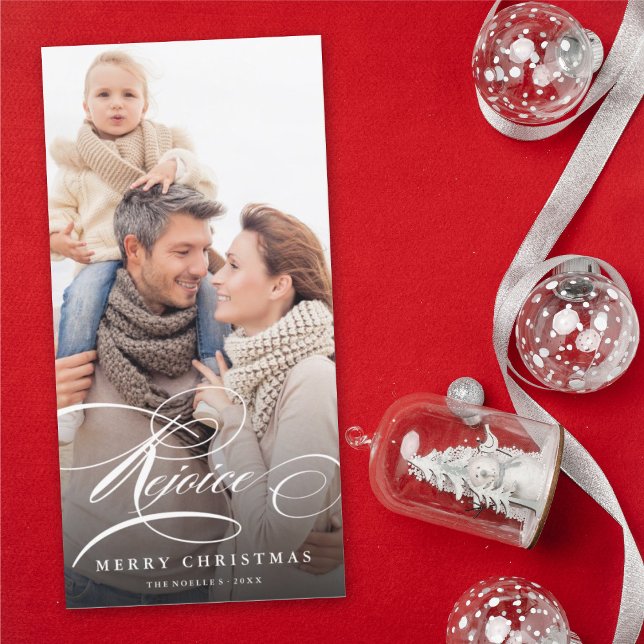 Rejoice Classic Script Religious Christmas Photo Holiday Card (Creator Uploaded)