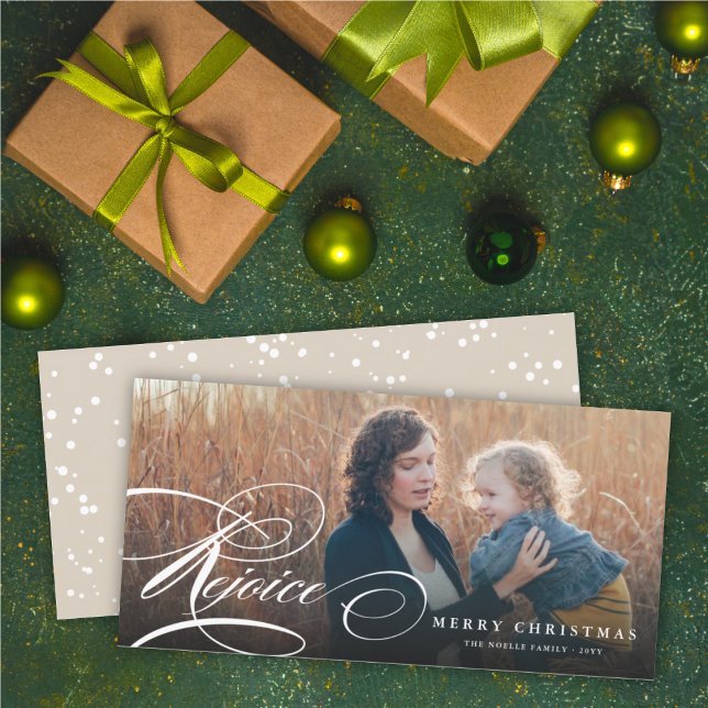 Rejoice Classic Script Religious Christmas Photo Holiday Card (Creator Uploaded)