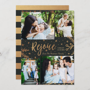 Rejoice   Collage Christmas Card   Faux Foil Black