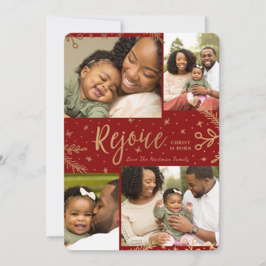 Rejoice | Collage Christmas Card | Faux Foil | Red