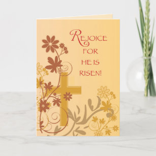 Rejoice Easter Cross, Swirls, Flowers & Leaves Holiday Card