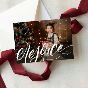 Rejoice elegant handlettered religious Christmas Holiday Card