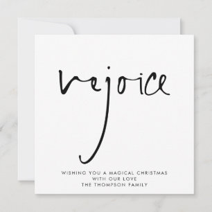 Rejoice Elegant Script Black White Christmas Card