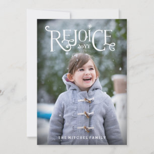 Rejoice Hand Lettered Style Photo Christmas Card