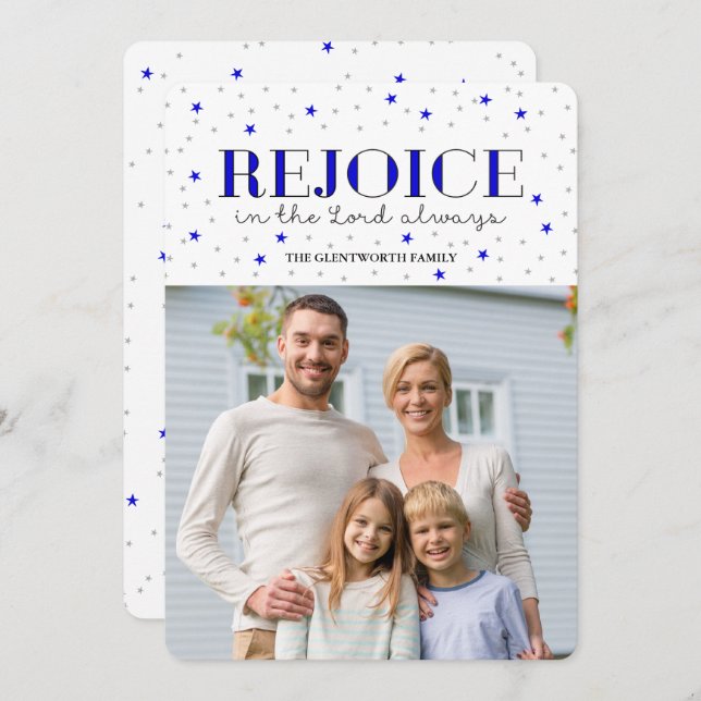 Rejoice Holiday Christmas Photo Flat Card in Ink (Front/Back)
