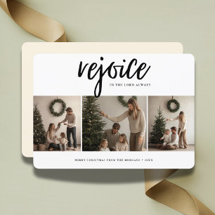 Rejoice In The Lord Religious Christmas 3 Photo Holiday Card