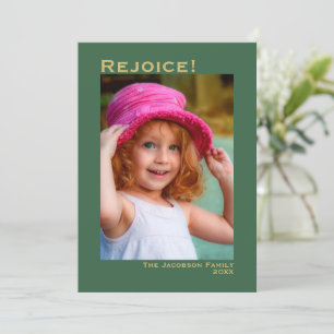 Rejoice! Minimalist Green Photo Christmas Holiday Card