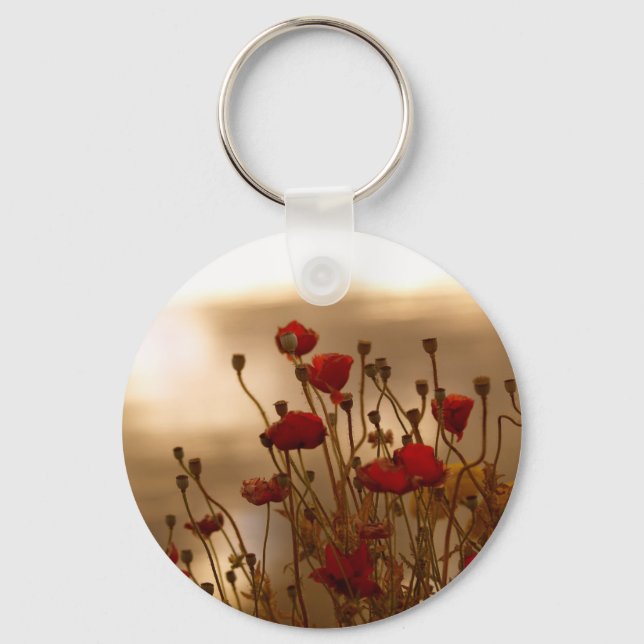 REJOICE Red Poppies Floral Design Key Ring (Front)