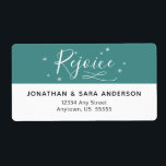 Rejoice | Teal and White Christmas Return Address<br><div class="desc">This religious Christmas return address label features the word "Rejoice" in white handwritten style calligraphy. The background is teal and is accented with hand drawn stars.</div>