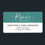 Rejoice | Teal and White Christmas Return Address<br><div class="desc">This religious Christmas return address label features the word "Rejoice" in white handwritten style calligraphy. The background is teal and is accented with hand drawn stars.</div>