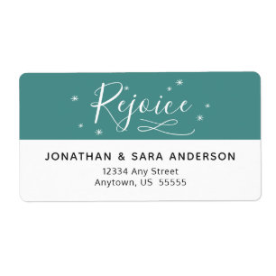Rejoice   Teal and White Christmas Return Address