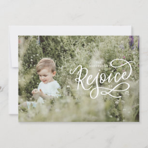 Rejoice White Lettering Landscape Christmas Photo Holiday Card