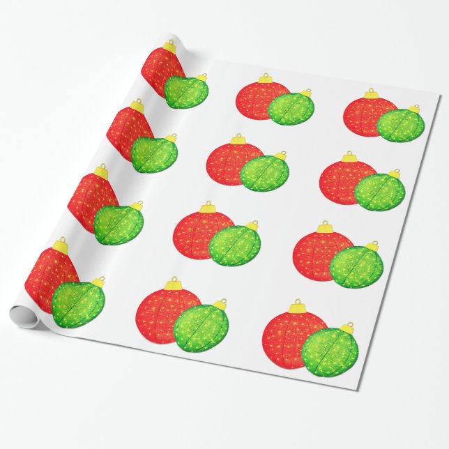 Rekd and Green Ornaments Wrapping Paper (Unrolled)