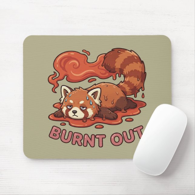 Relatable "Burnt Out" Red Panda – Cute Melted Aest Mouse Pad (With Mouse)