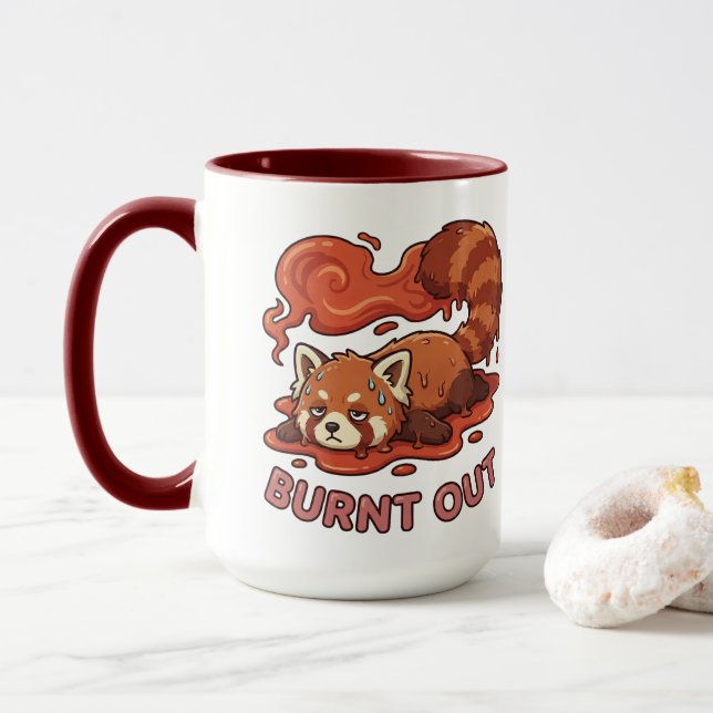 Relatable "Burnt Out" Red Panda – Cute Melted Aest Mug (With Donut)