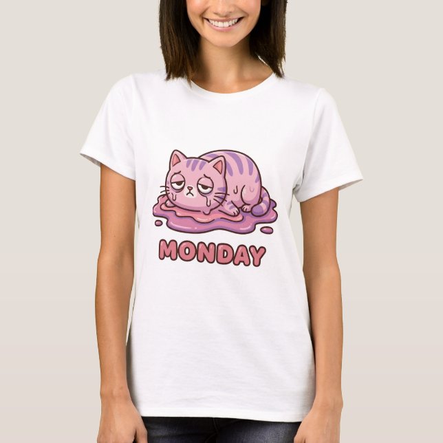 Relatable "I Hate Mondays" Melting Kitty T-Shirt (Front)