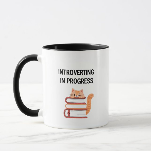 Relatable Introvert Humor with Cat and Books Mug (Left)
