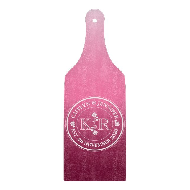 Relationship of Equals Monogram Rose Pink Ombre Cutting Board (Front)