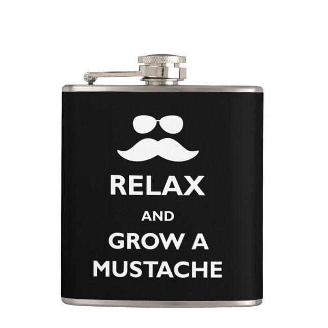 Relax and Grow a Moustache Hip Flask (Front)