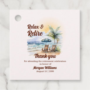 Relax and Retire Tropical Beach Chair Retirement Favour Tags