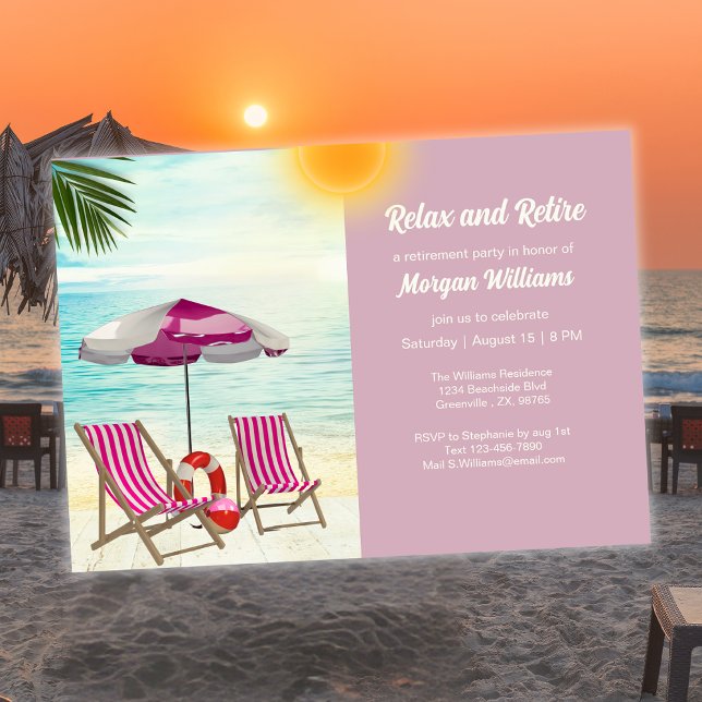 Relax and Retire Tropical Beach Chair Retirement Invitation (Creator Uploaded)