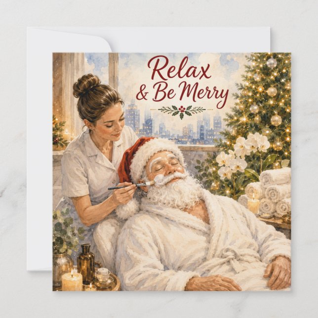 Relax & Be Merry | Santa Facial Holiday Card (Front)