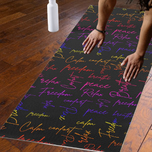 Relax Breathe Freedom Neon Rainbow Script Word Art Yoga Mat