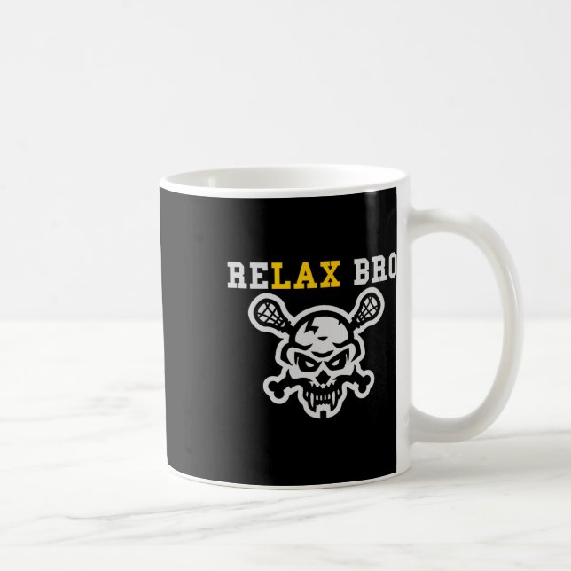 Relax Bro Lax Funny Lacrosse Skull Crossbones  Coffee Mug (Right)