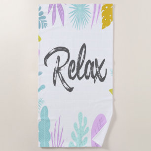 Relax Brush Script Tropical Beach Towel