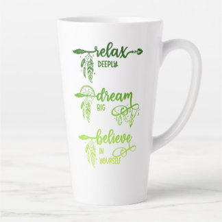 Relax, Dream, Believe, Green Ombre Boho Latte Mug