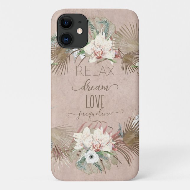 Relax Dream Love Tropical Blush Pink Orchid Palm Case-Mate iPhone Case (Back)