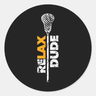 Relax Dude Lacrosse Stick Orange Accent  Classic Round Sticker