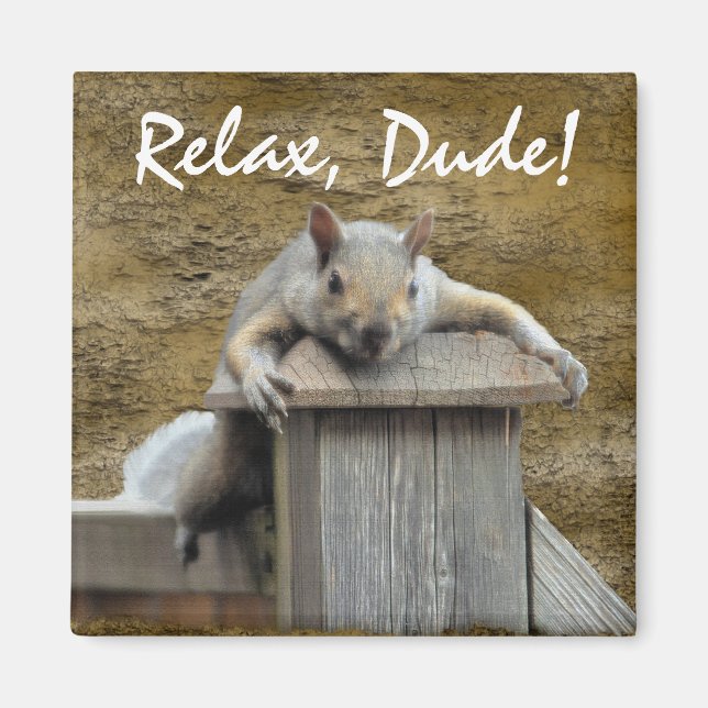 RELAX, DUDE! Squirrel Relaxing Critter Fun Magnet (Front)