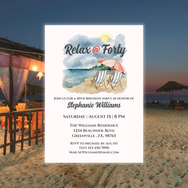 Relax @ Forty Tropical Beach Chair 40th Birthday Invitation (Creator Uploaded)
