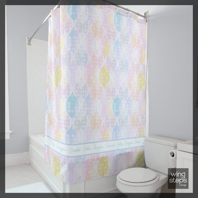 Relax Imagine Dream Polka Dot Ogee Pink Blue Yello Shower Curtain (Creator Uploaded)