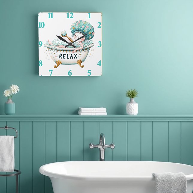 Relax lady in tub bathroom square wall clock (Creator Uploaded)