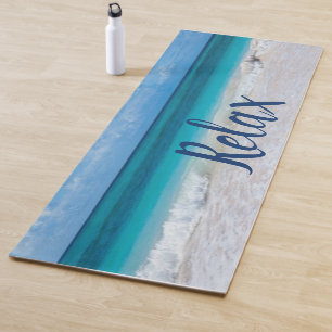 "Relax" Lovely Soothing Blue Beach Yoga Mat
