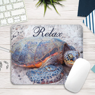 "Relax" Quote Hawaiian Sea Turtle Close-up Photo Mouse Pad
