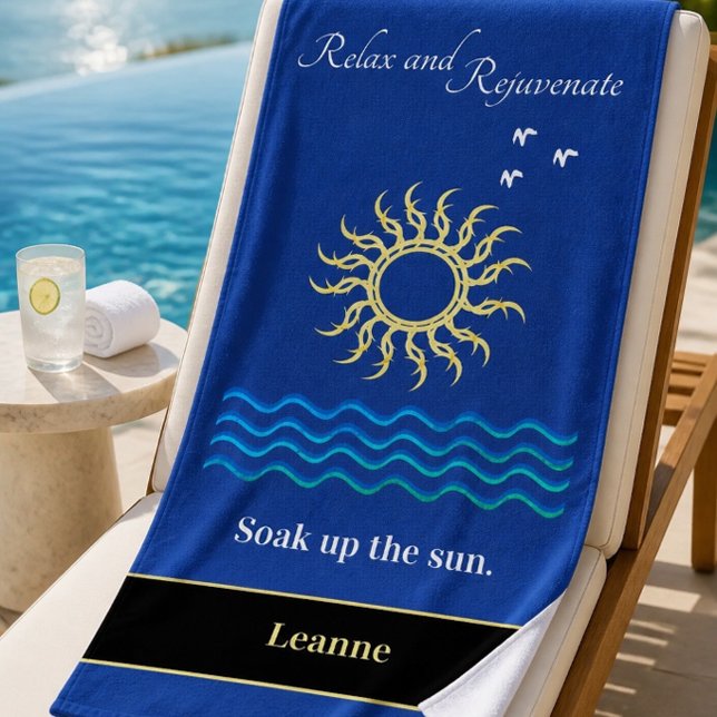 Relax & Rejuvenate | Sun & Waves | Personalised Beach Towel (Creator Uploaded)