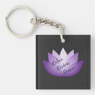 Relax Restore Renew Purple Lotus Flower Key Ring