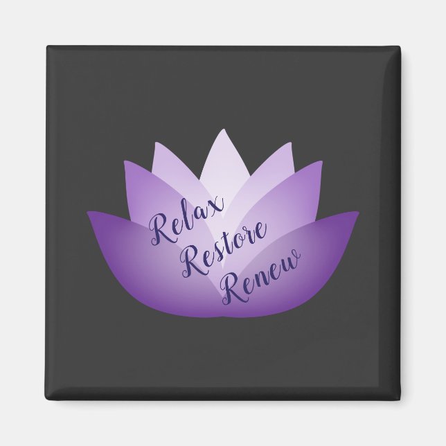 Relax Restore Renew Purple Lotus Flower Magnet (Front)